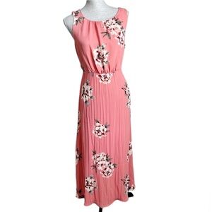 Christopher Banks Sleeveless Coral Floral Pleated Maxi Dress 8 NWT